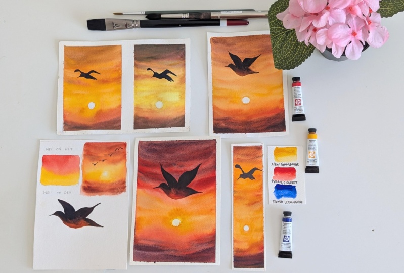 Serene Watercolor Sunset