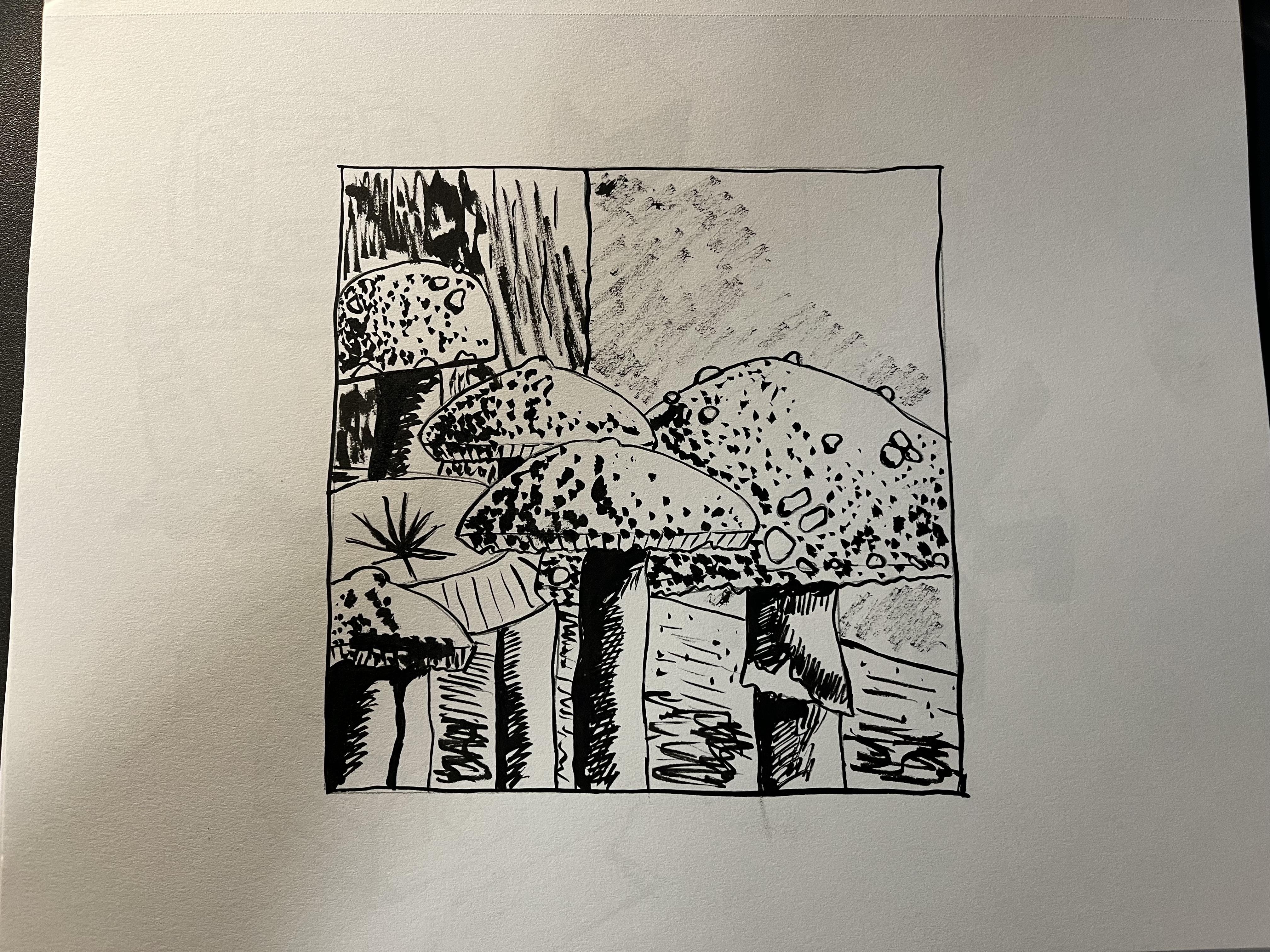 Brush Pen mushrooms - student project