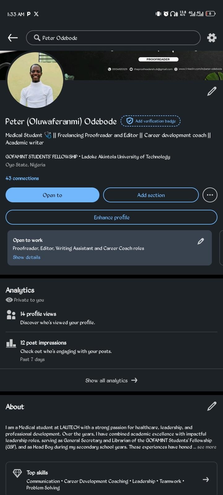 LinkedIn profile creation - student project