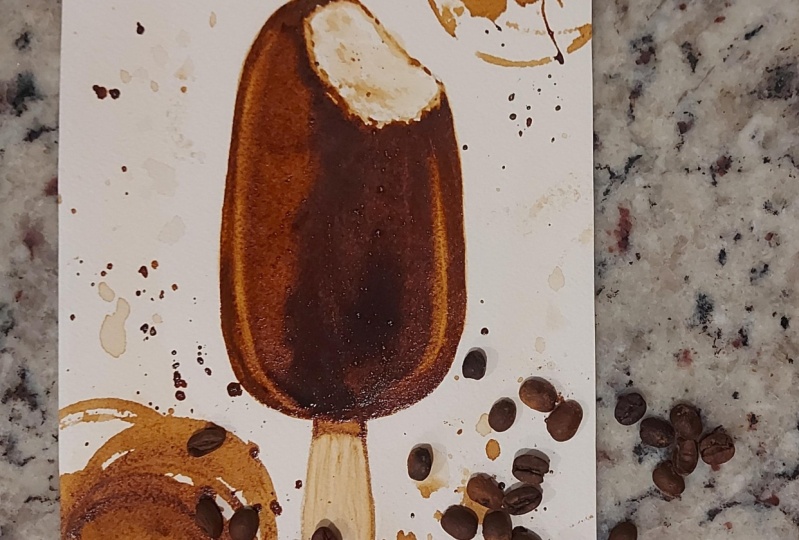 Chocolate Ice Lolly With Coffee, Coffee Art With Watercolor Techniques