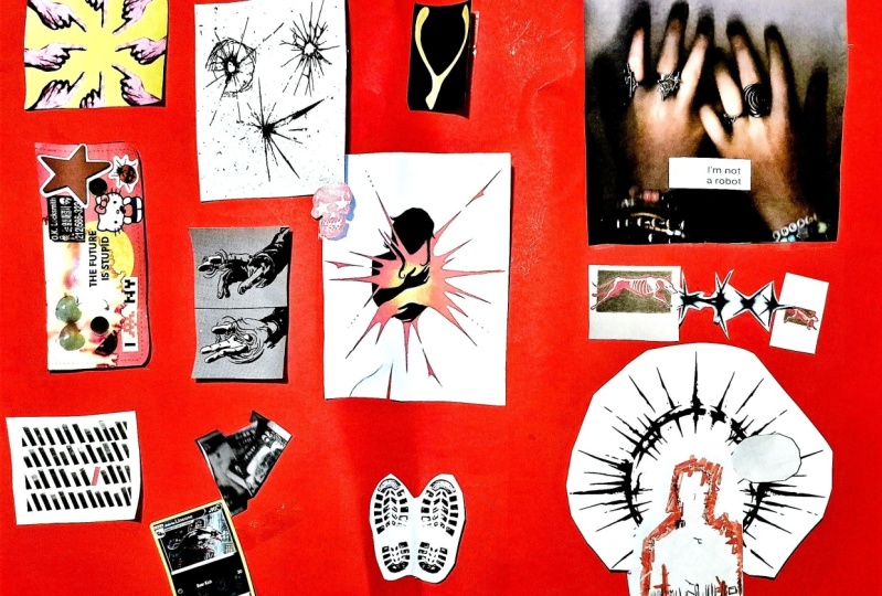 my mood board :) (the middle art is mine, and so are the hands lol)