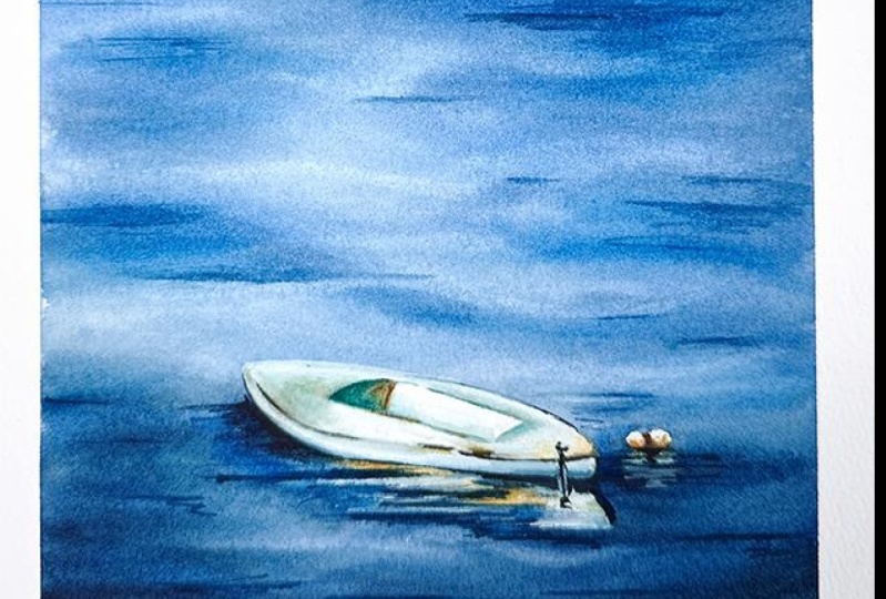 The lonely boat on the sea