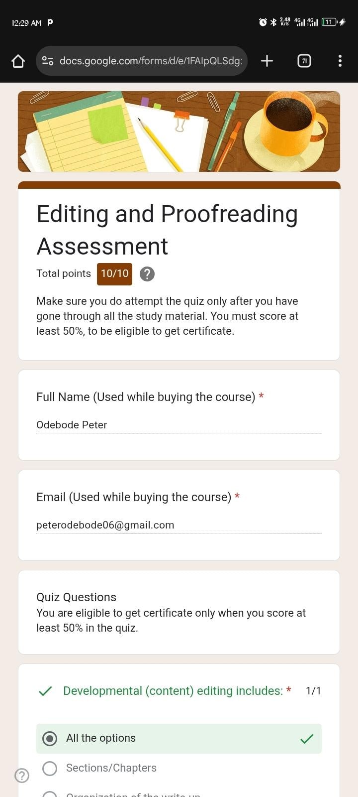 Editing and Proofreading assessment - student project