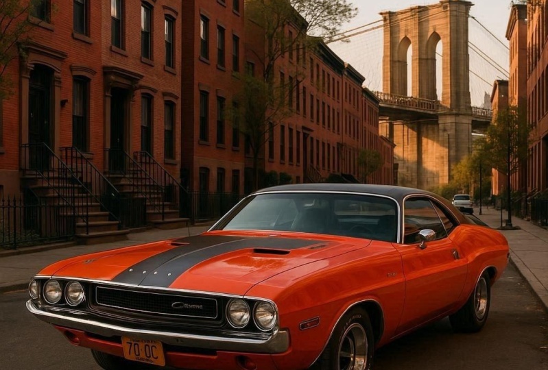 Dodge Challenger en barrio de Brooklyn