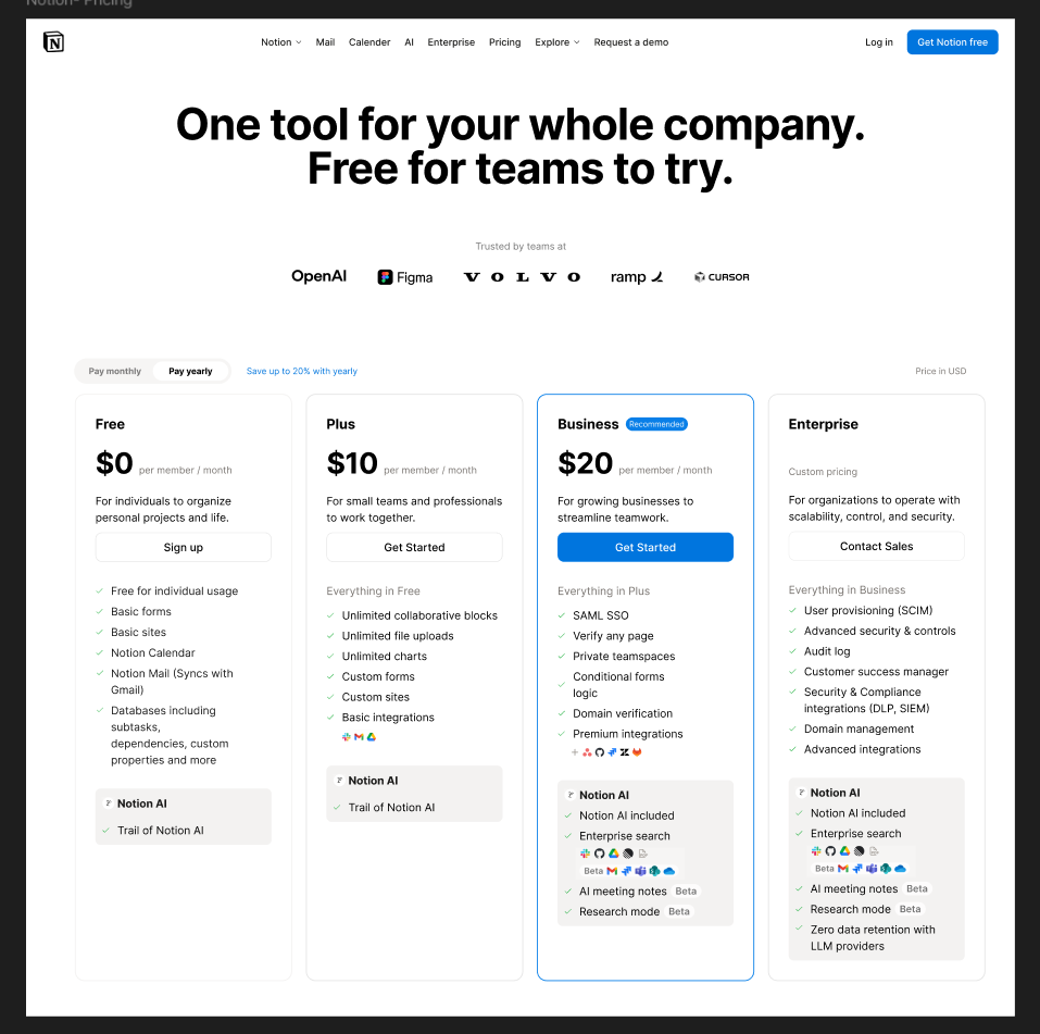 Auto Layout Project: Recreating Notion Pricing webpage - student project
