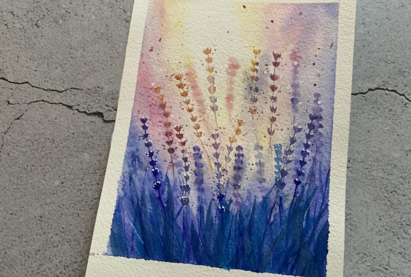 Watercolor Lavender Field