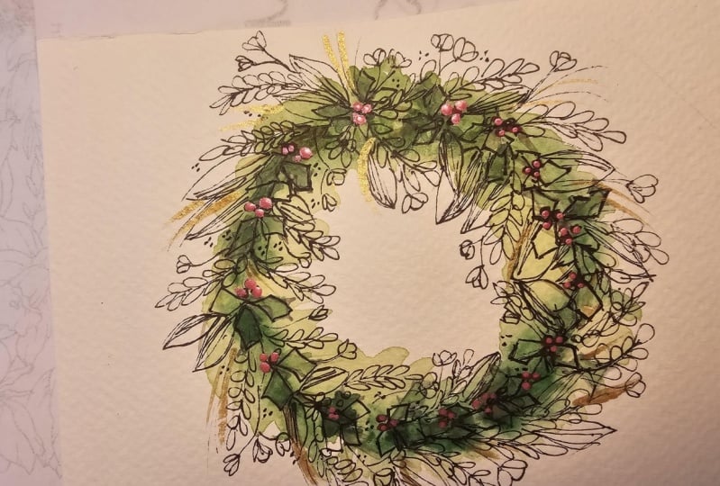 Christmas wreath and doodles