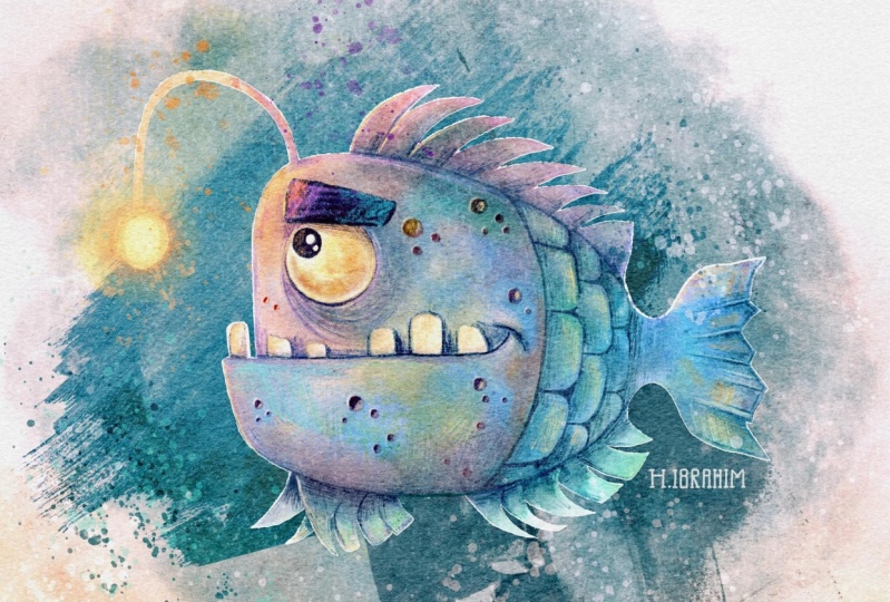 Whimsical watercolor fish in procreate