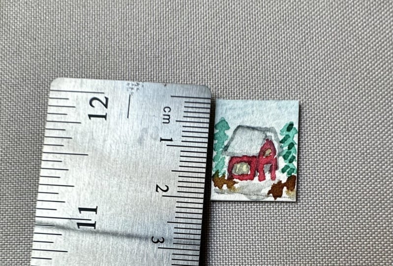 Micro mini watercolor winter house