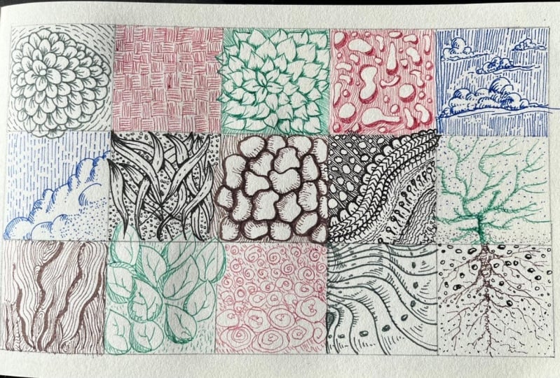 Pens, colours, & shape sketch