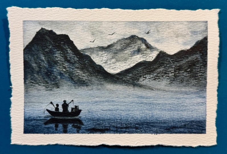 Misty river and mountainscape