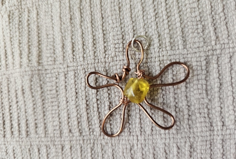 Flower pendant, heart pendant and wire wrapped stone