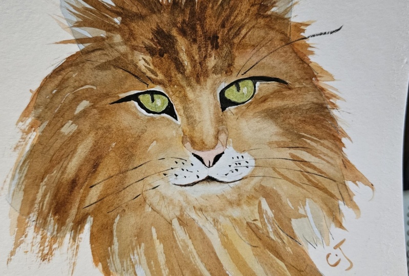 Watercolor cat- semi abstract