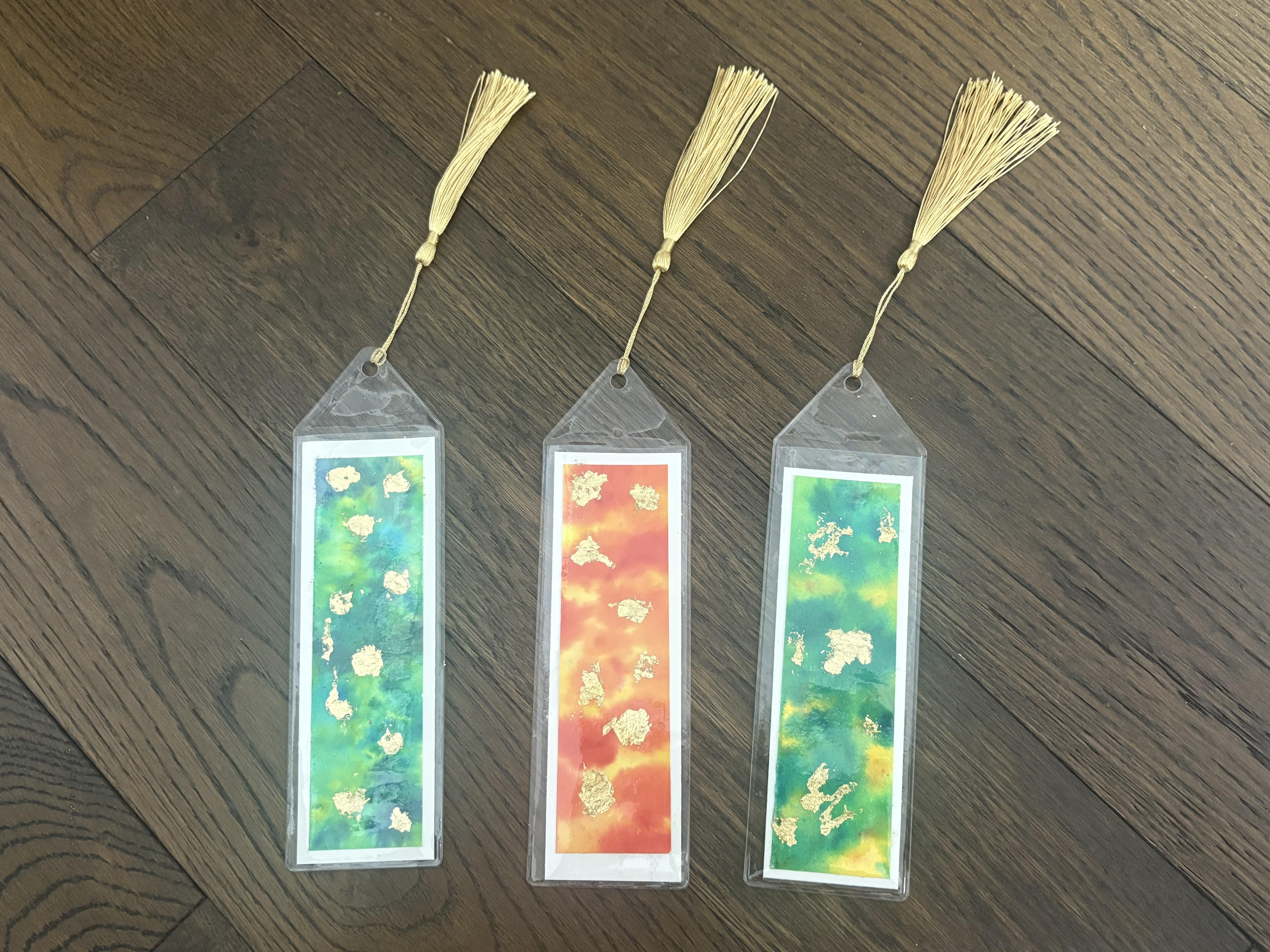 Abstract, watercolour bookmarks - student project