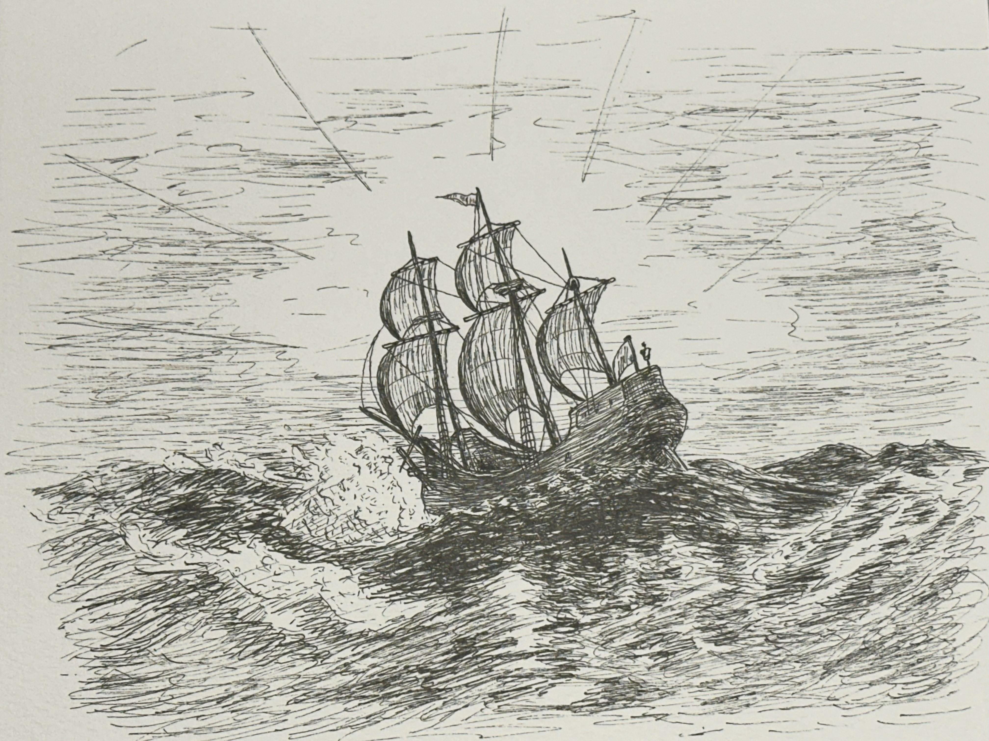 Pen Drawing of Ship - student project