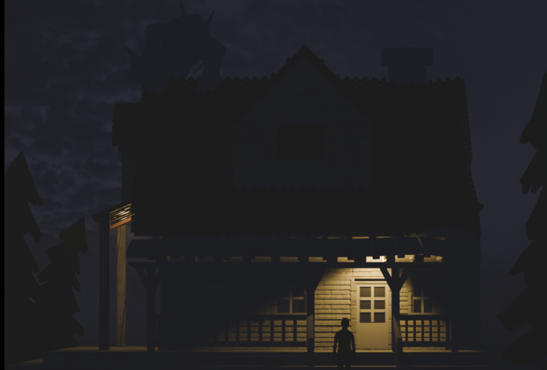 House with monster in roof