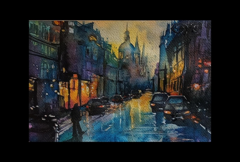 Aquarell - Rainy Streets - Window shopping in October