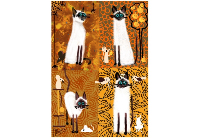 Mixed media cats and worms!!!!