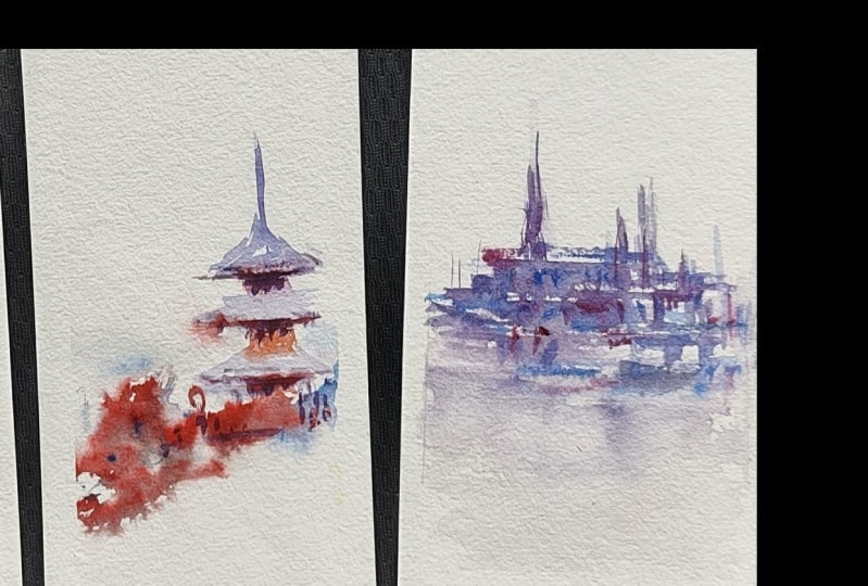 PracticinBrush work using a Dagger Brush-a watercolour class with Nadine Dudek