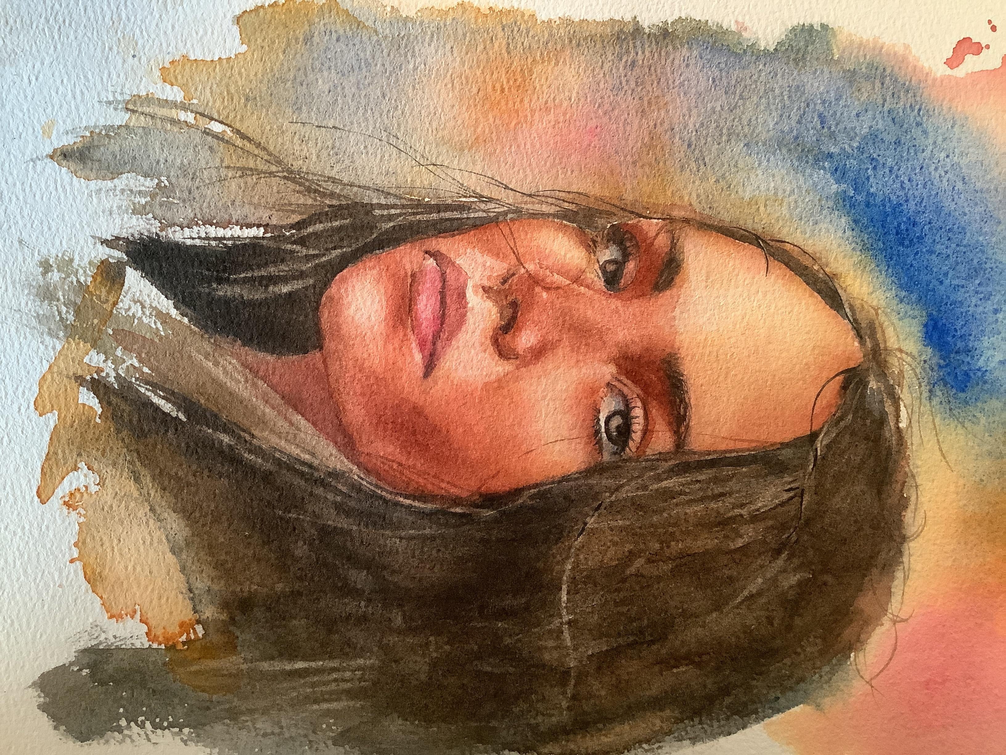 Watercolor portrait using 4 color - student project