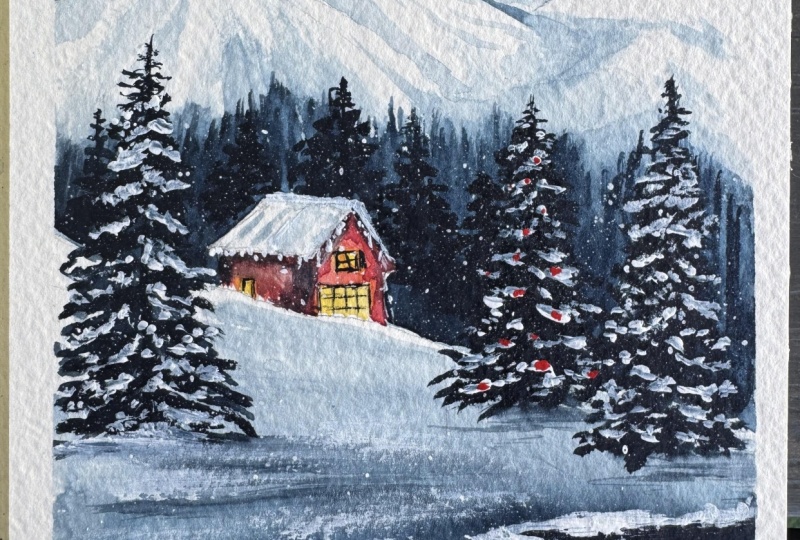 Snowy Christmas Night in Watercolors