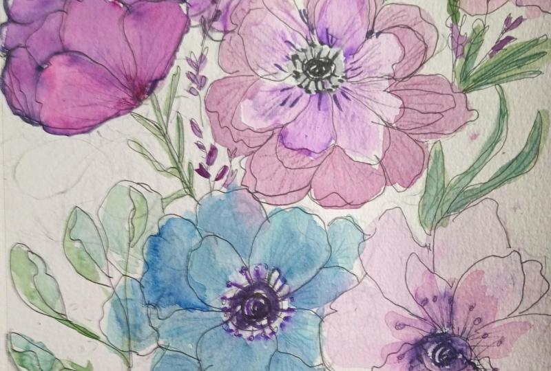 Anemones and a bit of lavender.
