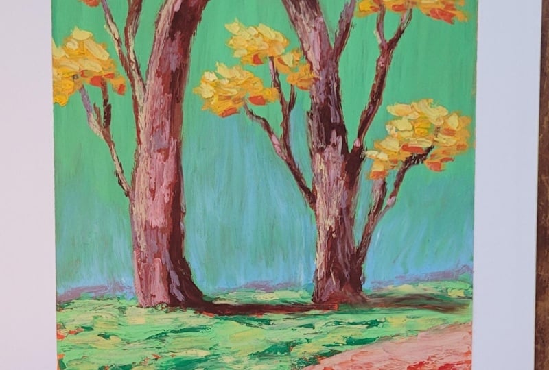 Turquoise oil pastel trees