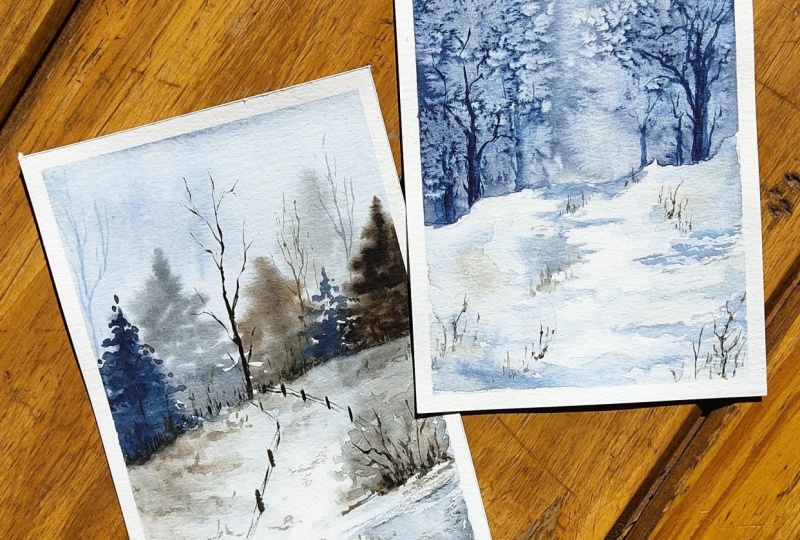 Calming Winter Scenes with Only 2 Colours