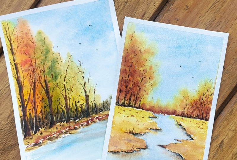 Whispers of Fall - A Watercolor Journey Through Four Landscapes