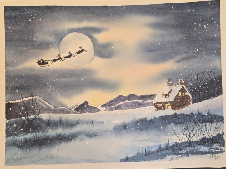 Snow landscape with Santa