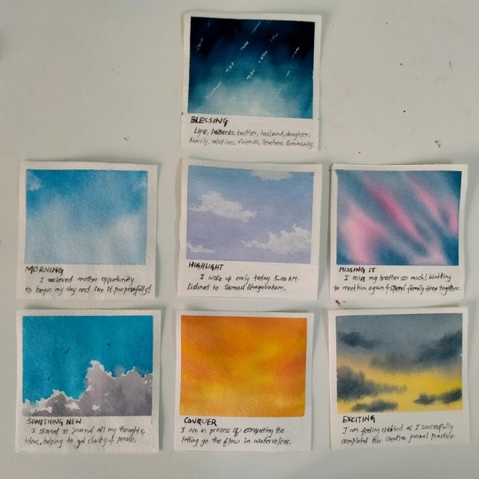 creative journal practice with watercolor clouds