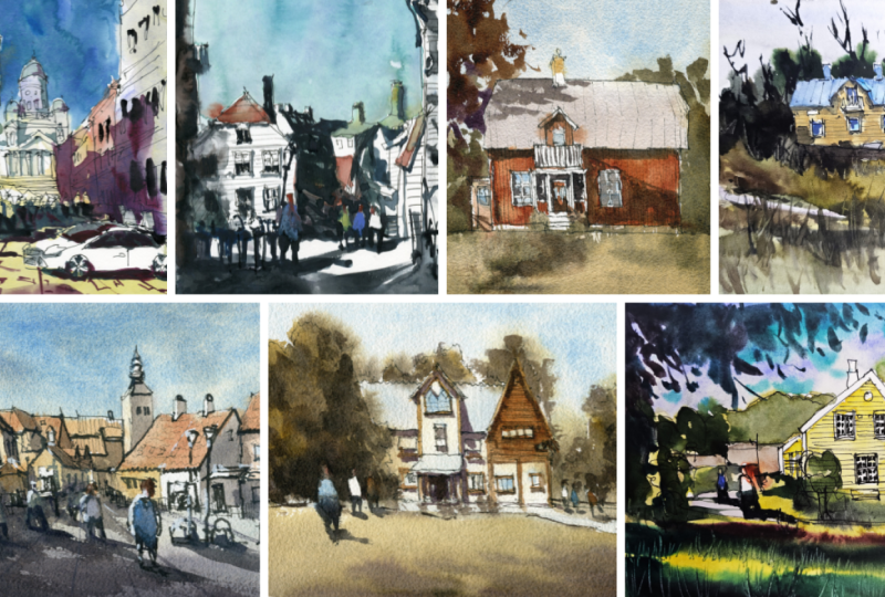 I drew and painted these Nordic scenes in under an hour!