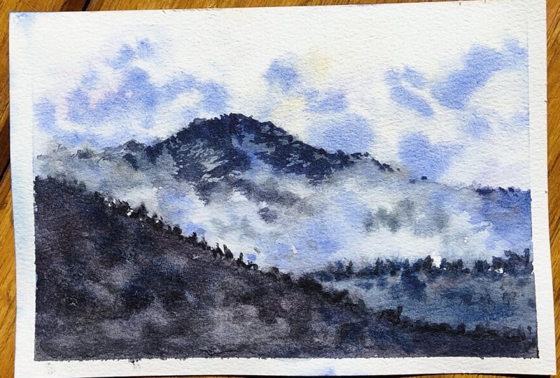 Moody landscape in watercolor | Misty Mountains