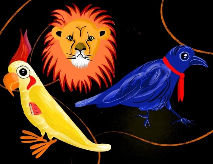 Birds and a lion