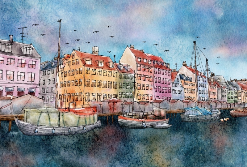 Line and wash (digital) I really liked this class and painted this coastal landscape on my IPad