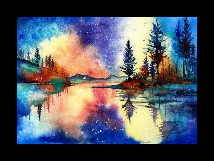Cosmic Sunset in Watercolor