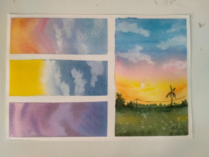 7 days of watercolor sunsets