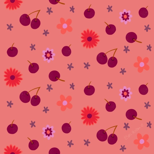 Cherries and Flowers