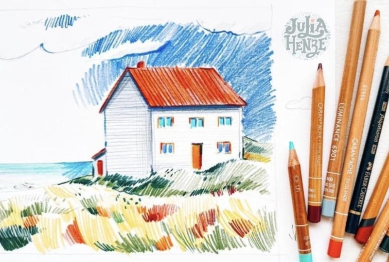 Landscape Sketch with Colored Pencils