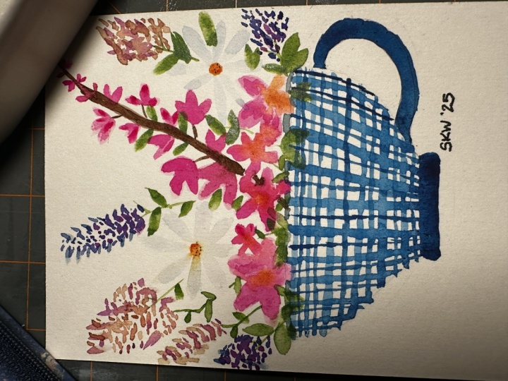 Blue cup floral bouquet
