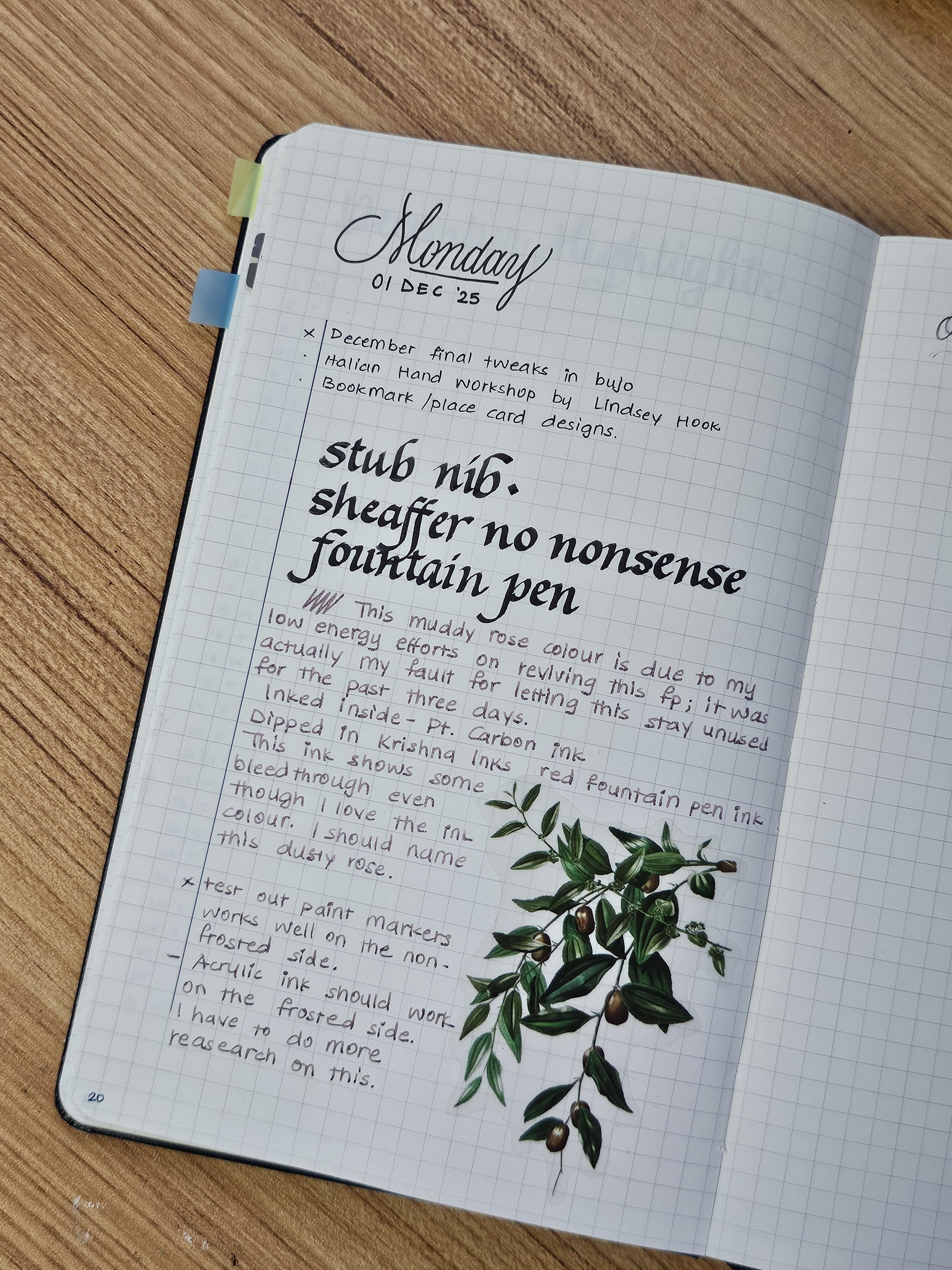Trying italic nib fountain pen in my BuJo🖋️ - student project