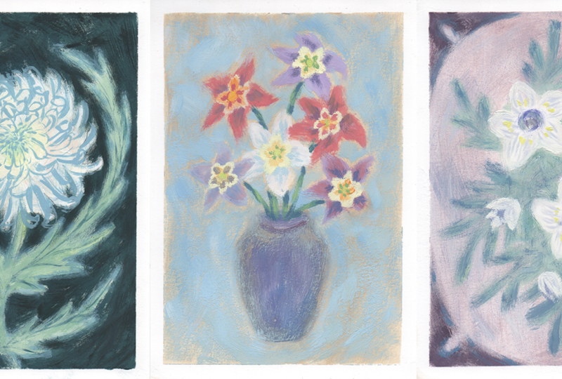 7 Gouache Floral Paintings