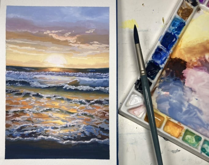 Sunset Seascape in Gouache