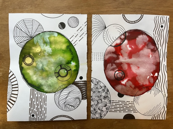 Holiday color scheme watercolor and ink pattern fun