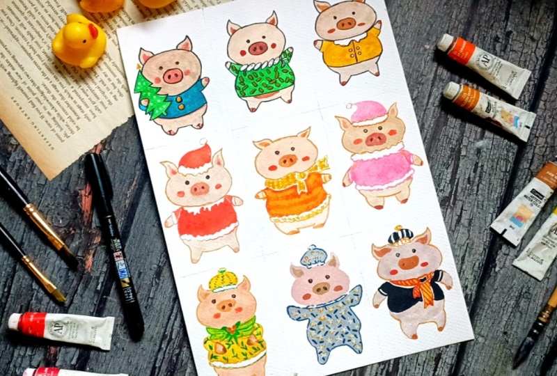 Cute little cozy pigs