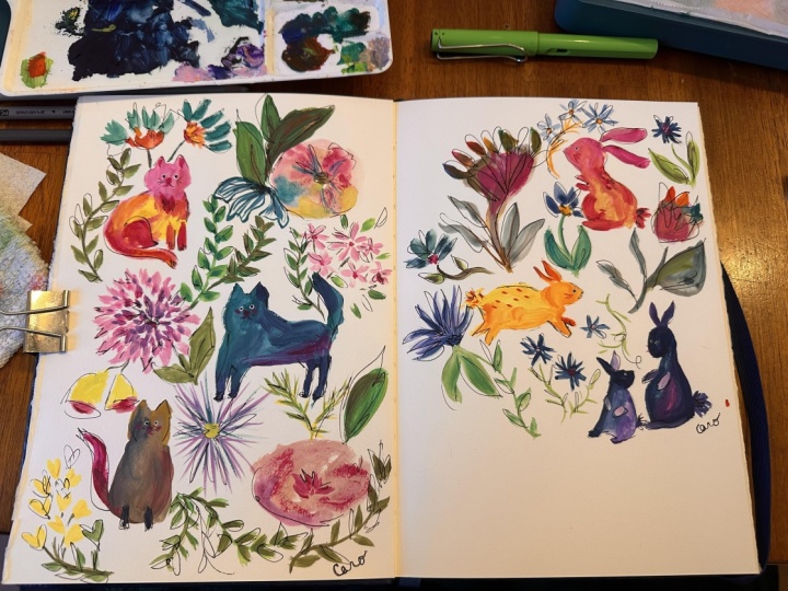 Colourful animals and flowers