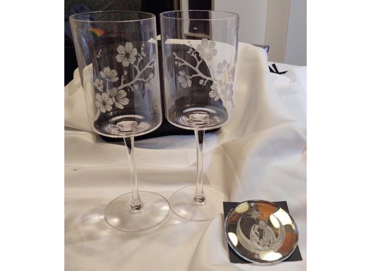 Etched Wine Glasses and Ornament
