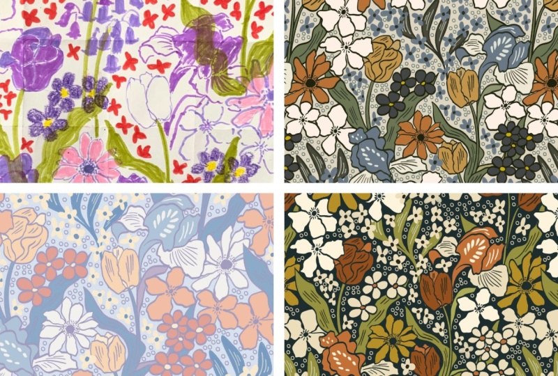 From paper to digital pattern: Vintage Wildflower Mix