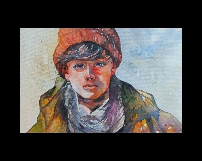 Aquarell - someone with a red hat