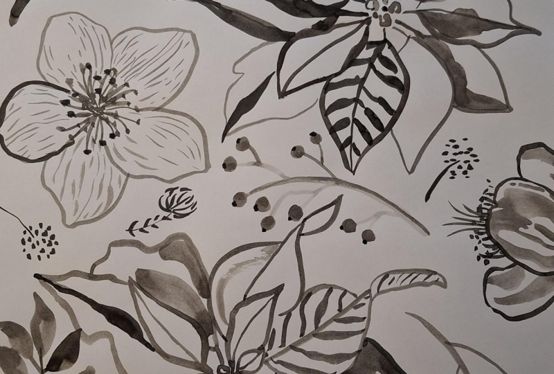 Winter florals in Ink